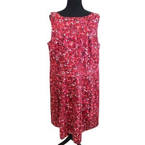 Talbots Red Floral Sleeveless Dress 14W Cotton/Spandex Pockets Boho Cottage Core